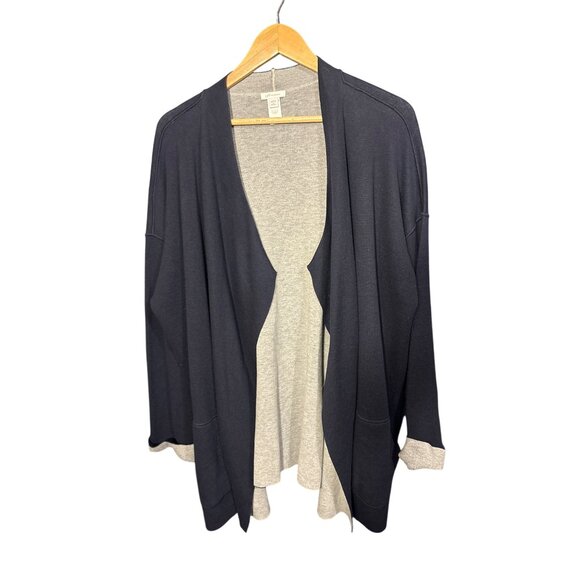 J.Jill Womens Reversible Knit Blue & Gray Open Front Draped Cardigan Sweater 2X - Picture 1 of 4